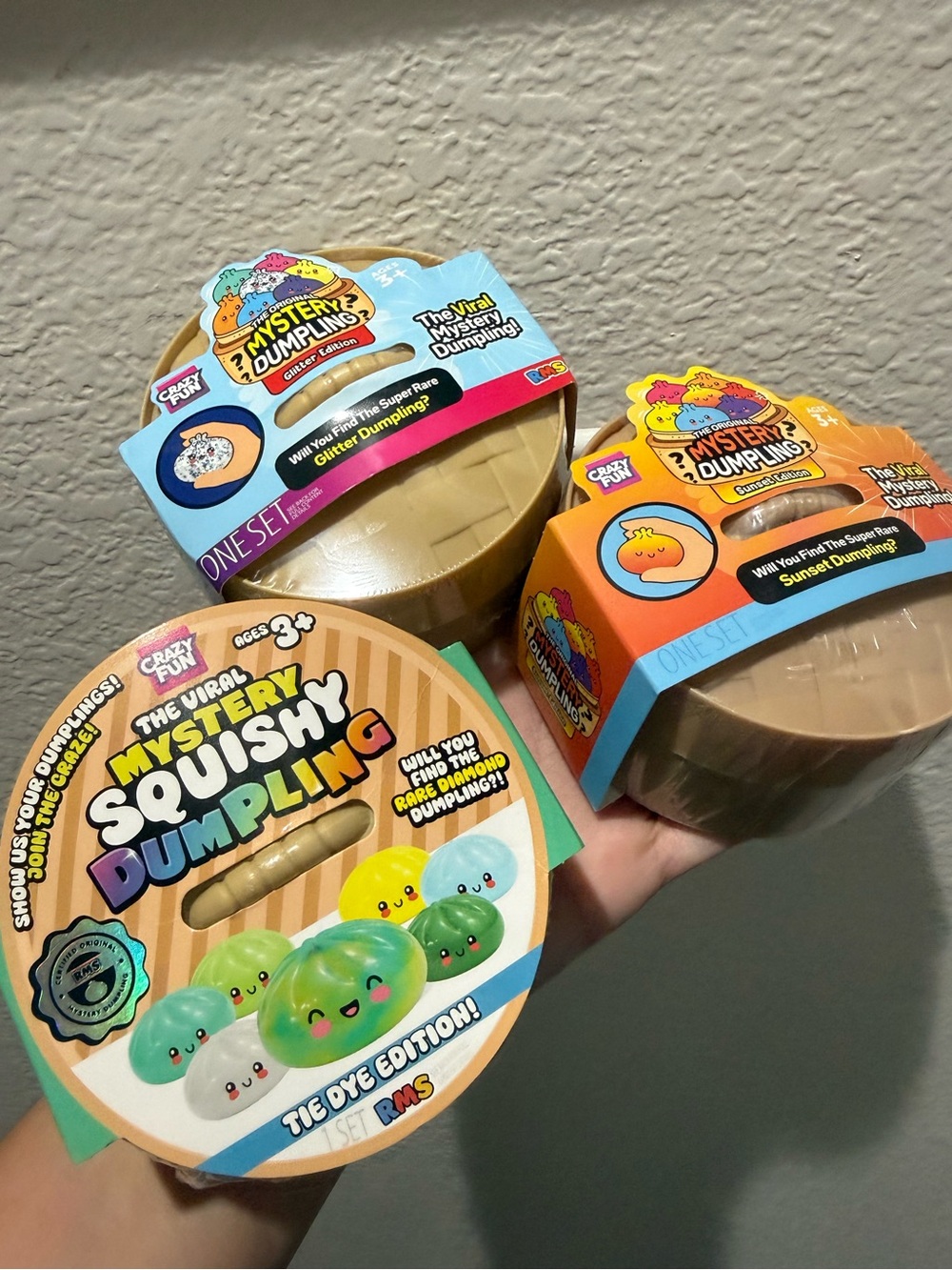 Bundle of 3 Mystery Squishy Dumpling Sunset, Glitter & Tie Dye Edition - RMS.